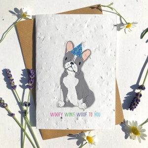 1 x Eco-Friendly Biodegradable Seed Paper pflanzbare Geburtstagskarte grau Französisch Bulldogge niedlich