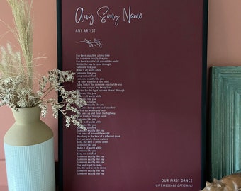 Personalised Song Lyrics Print | Custom Song Lyric Wall Art | First Dance Gift | Wedding Anniversary Keepsake | Gift for Couples