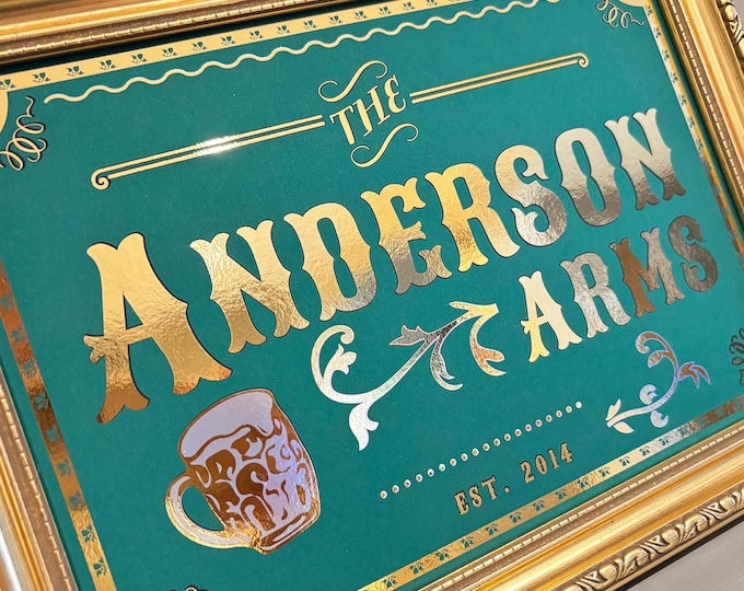 Personalised Metallic Foil Pub Sign: Vintage Style Custom Bar Decor