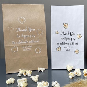 Personalised wedding POPCORN bags, "thank you for popping by" candy bags, lolly bags, other bag colours available!