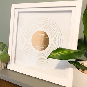 Personalised foil printed favourite song lyrics print gift, gold, silver, copper, any song, any colour scheme