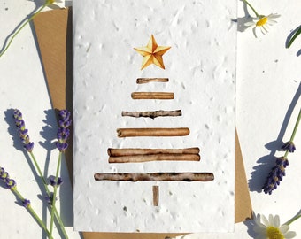 Biodegradable seed paper Christmas festive season greetings card traditional cinnamon tree