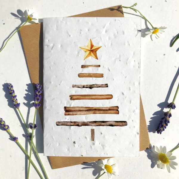 Biodegradable seed paper Christmas festive season greetings card traditional cinnamon tree