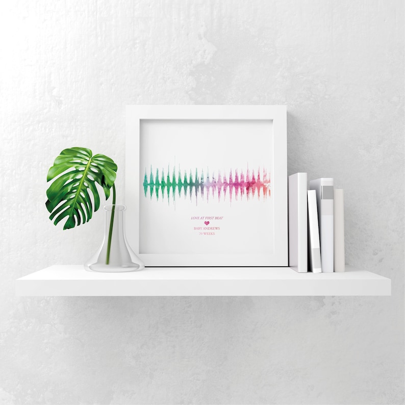 Personalised watercolour baby heartbeat soundwave scan picture gift print keepsake image 2