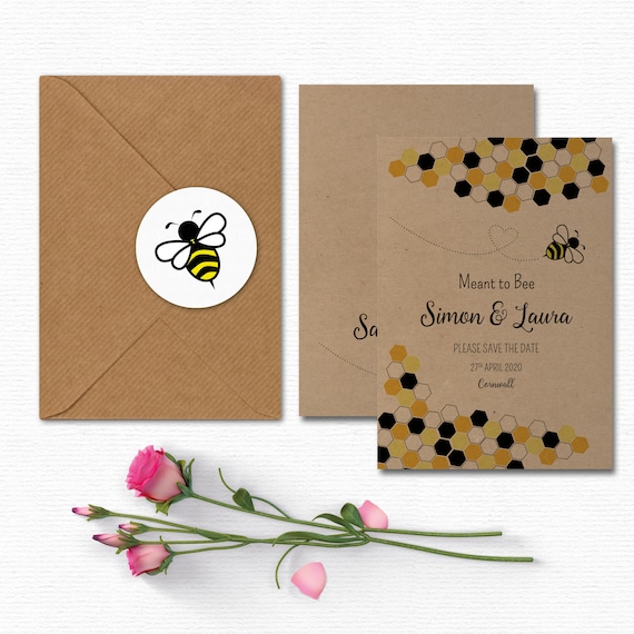 Recycled Kraft Meant to Bee Save the Date Magnets or Cards With