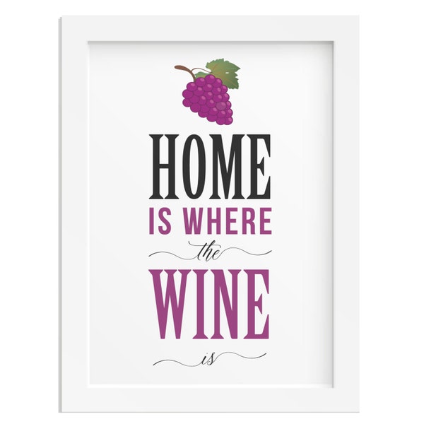 Home is where the Wine is print sign Wine lovers gift wall art