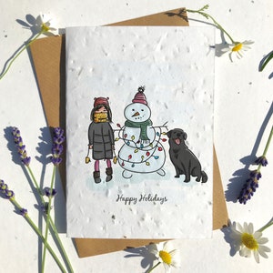 Biologisch afbreekbaar zaad papier Kerst feestseizoen groeten kaart traditionele sneeuwpop familie