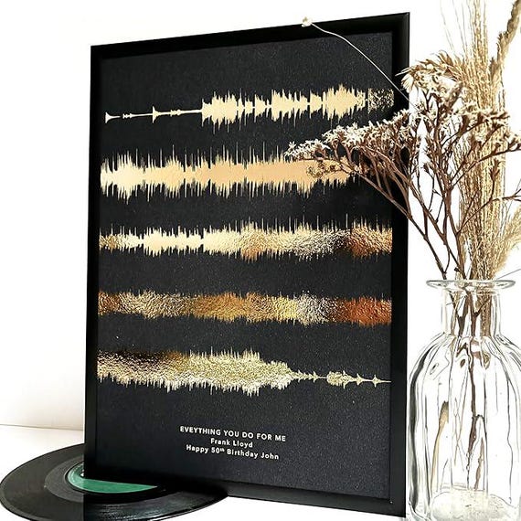 Personalised Song Print Sound Wave | Real Metallic Foil Artwork | Custom Favourite Song Lyrics Gift