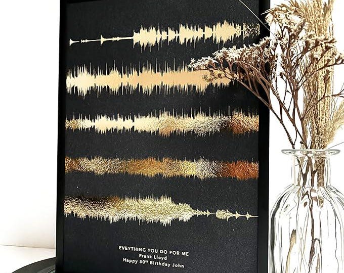 Personalised Song Print Sound Wave | Real Metallic Foil Artwork | Custom Favourite Song Lyrics Gift