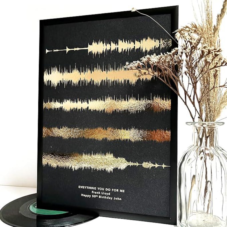 Personalised Song Print Sound Wave | Real Metallic Foil Artwork | Custom Favourite Song Lyrics Gift image 1