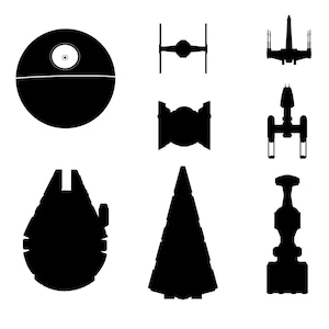 Star Wars - Una nueva esperanza - Formas de siluetas - Iconos - EPS SVG PNG - Tie Fighter X Wing Millennium Falcon Y Wing Darth Vader Death Star