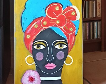 Big Wooden Painting - Woman With Hairband - Wooden Wall Decor - Hand-Drawn Plywood - One of a Kind