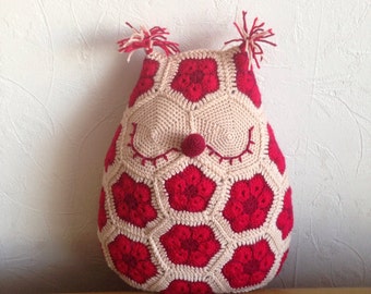 Virkad ugglekudde, handgjord virkad afrikansk blommaugglekudde, ugglekudde, ljus kudde, amigurumiuggla