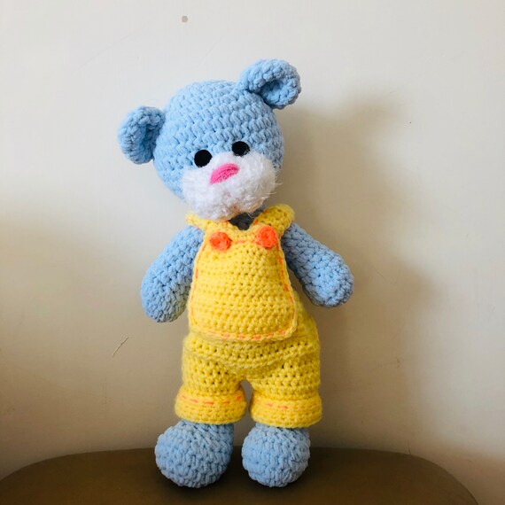 Ted in Dungarees Crochet Amigurumi Pattern Plush Yarn Etsy