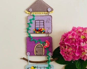 Wall hanging, crochet wall decor house