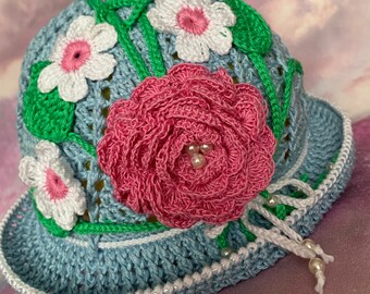 Cappello estivo all'uncinetto, Panama, Cappello a fiori