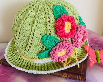 Crochet brim hat, Panama, flapper hat, sun hat