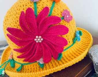 Crochet summer hat, girl hat, handmade hat, panama, cotton hat