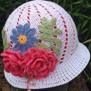 Crochet cloche summer hat, summer hat, Panama, flower hat, crochet Panama, beach hat, cotton hat, hat for a girl, women hat