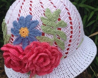 Crochet cloche summer hat, summer hat, Panama, flower hat, crochet Panama, beach hat, cotton hat, hat for a girl, women hat