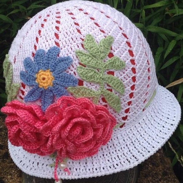 Crochet cloche summer hat, summer hat, Panama, flower hat, crochet Panama, beach hat, cotton hat, hat for a girl, women hat