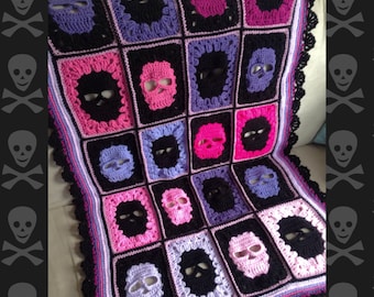 Patrón de crochet para manta de calavera, manta afgana de cuadros de la abuela (patrón PDF)