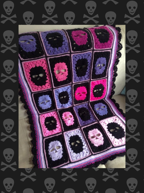 Skull Blanket Crochet Pattern, Granny Square Afghan (PDF Pattern)