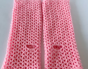 Pink crochet fingerless gloves, arm warmers