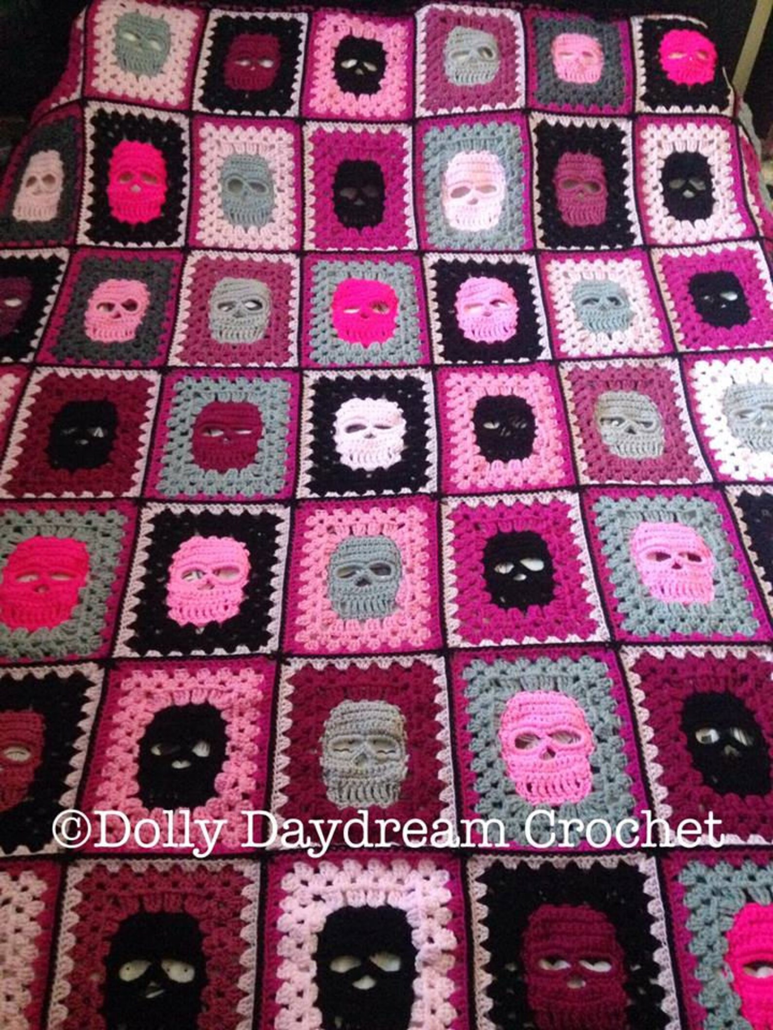 King size skull blanket crochet blanket goth bedding skull Etsy