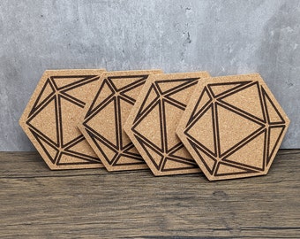 d20 Tabletop Gaming Cork Coasters - Set of 4