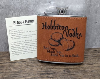 Hobbiton Vodka Hip Flask and Cocktail Recipe | Lord of the Rings Inspired 6oz Leather-like Flask