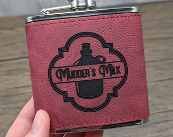 Mudder's Milk Hip Flask and Cocktail Recipe | Firefly and Serenity Inspired 6oz Leather-like Flask
