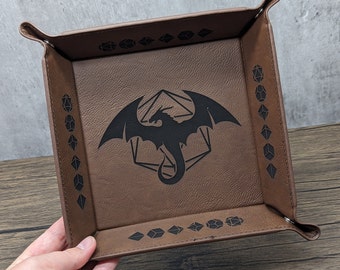Dragon D20 Dice Tray | Leatherette Collapsible Gaming Snap Dice Trays