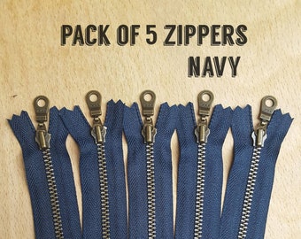 YKK Navy (560) Antique Brass Zipper Doughnut Pull *Pack of 5*  10cm to 46cm / 4" to 18" UK seller