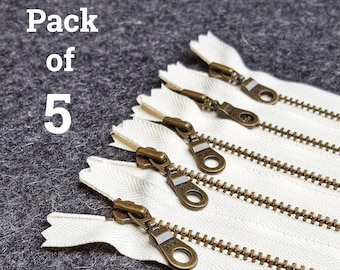 YKK VANILLA (121) Antique Brass Doughnut Pull Zipper *Pack of 5* All lengths from 10cm up to 61cm / 4&quot; up to 24&quot; inch *Closed End*