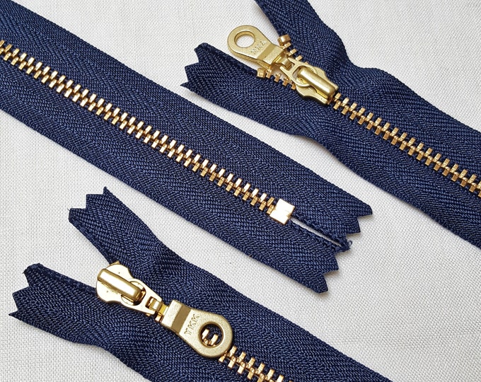 Gold Brass Zipper 10 13 18 20 23 25 28 30cm 36cm 41cm 46cm *Doughnut Pull* 4 5 6 7 8 9 10 11 12 14 16 18 UK 560 YKK NAVY