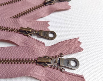 YKK Antique Brass Dusty Pink (221) Doughnut Pull Zipper *Closed End* All sizes from 10cm up to 46cm  / 4" up to 18" inches