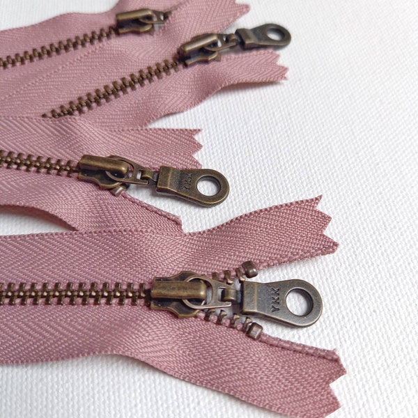 YKK Antique Brass Dusty Pink (221) Doughnut Pull Zipper *Closed End* All sizes from 10cm up to 46cm  / 4" up to 18" inches