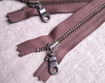 YKK Antique Brass Seal Brown Doughnut pull metal zipper, Closed End #3 multiple sizes, recycled tape