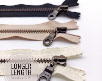 Langere lengte YKK antiek koperen ritssluiting donuttrekker *Gesloten uiteinde* 41 46 51 61cm / 16" 18" 20" 24" Zwart (580) Natuurlijk beige (572) Vanille (121)