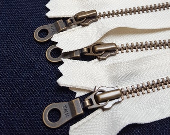 YKK VANILLA (121) Antique Brass Doughnut Pull Closed End #3 Metal Zipper, Multiple Sizes