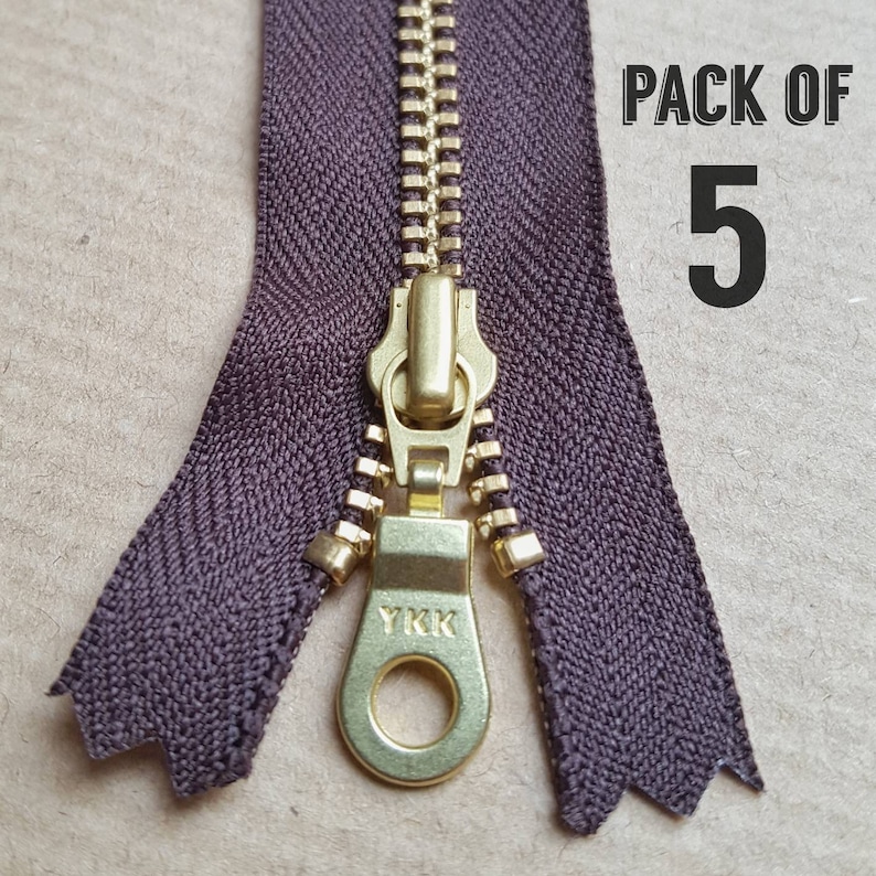 Gold Brass Zipper Doughnut Pull **Pack of 5** 15cm 20cm 23cm 25cm 30cm 36cm 6 8 9 10 12 14 UK YKK BROWN 570