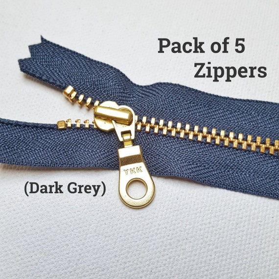 YKK Dark Grey (579) Gold Brass Zipper With Doughnut Pull 10,13,15
