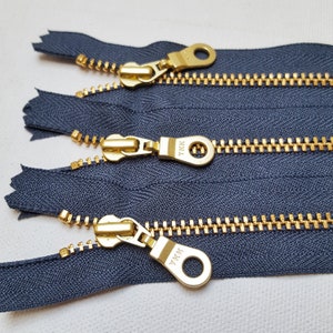 Gold Brass Zipper 10 13 18 20 23 25 28 30cm 36cm 41cm 46cm *Doughnut Pull* 4 5 6 7 8 9 10 11 12 14 16 18 UK 560 YKK NAVY