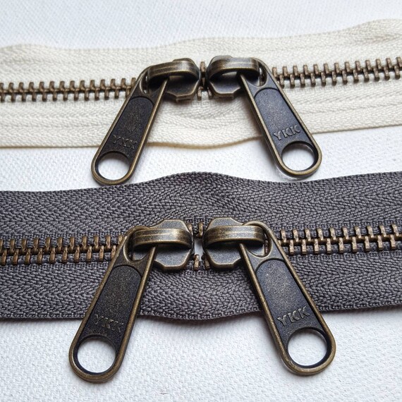 Ykk Antique Brass Zipper With 2 Long Pulls Head To Head 55 Etsy Denmark