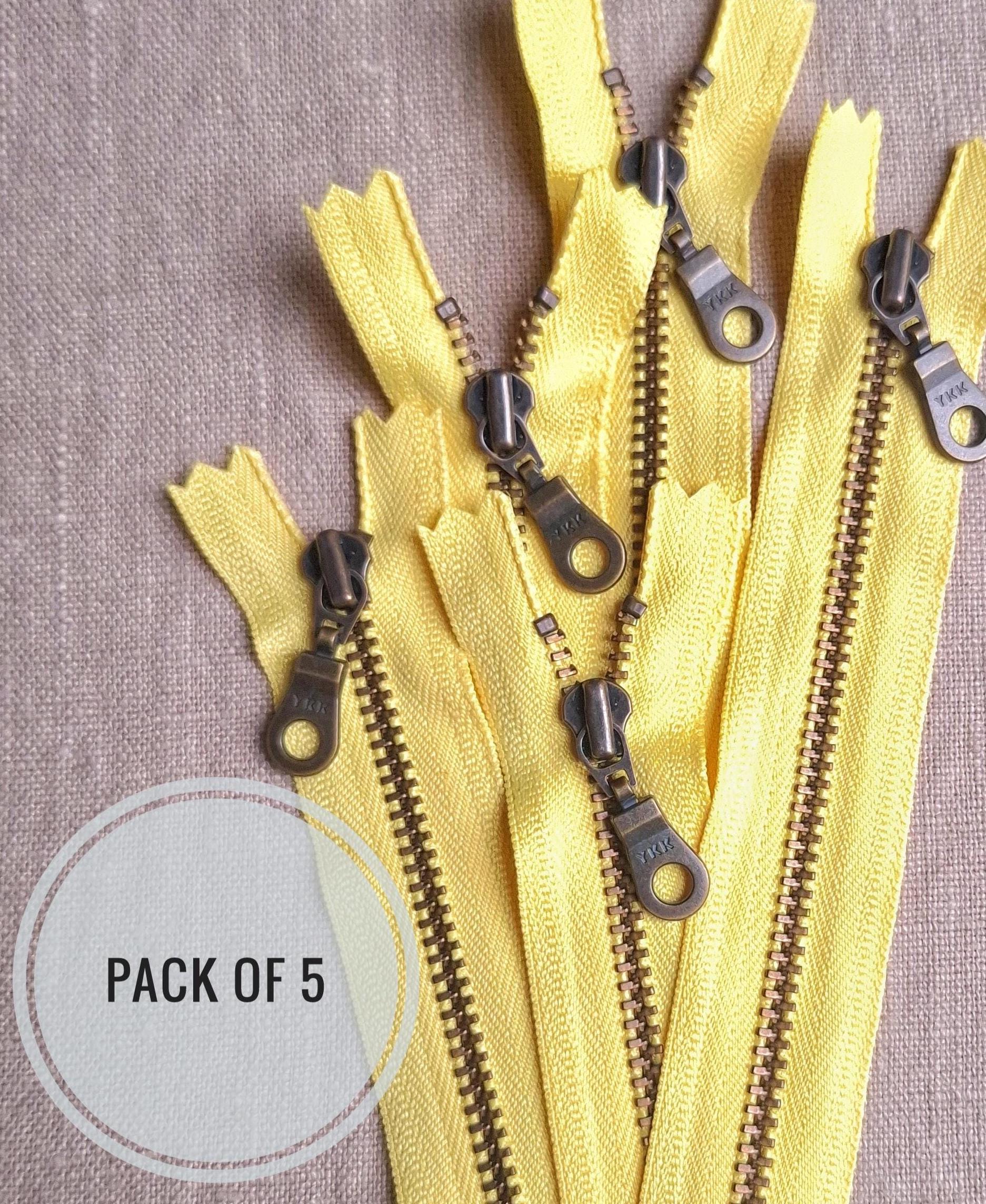 YKK Antique Brass Yellow #3 Zippers with Recycled Tape Closed-End Donut Pull Eco-Friendly Zips for Bags Jackets & Sewing Projects- Pack of 5