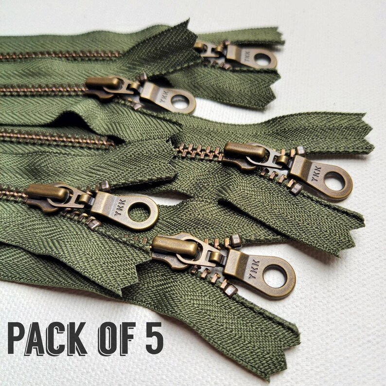 YKK Army Green Antique Brass Doughnut Pull Zippers pack of 5 Etsy