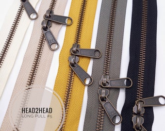 YKK Antique Head to Head Zipper Metal 2 Way Zip 46cm 55cm Closed