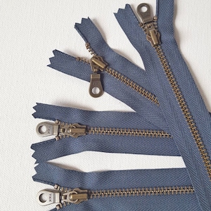YKK DARK GREY (579) Antique Brass Zipper 10cm 13cm 18cm 30cm 41cm 46cm Doughnut Pull 4&quot; up to 18 inches