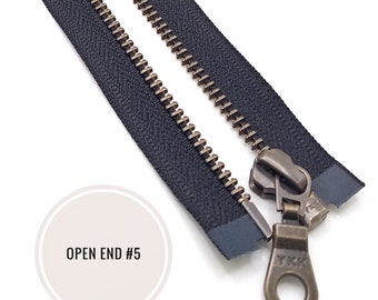 YKK Open End (Separating) Antique Brass Doughnut Pull Zipper, Size #5 Black (580) 25cm 30cm 36cm / 10" 12" 14"